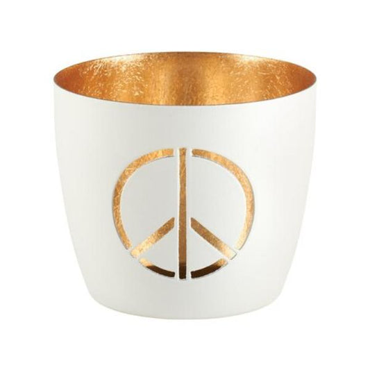 Madras Windlicht M Peace Motiv in Weiß/Gold, dekorative Eisenlaterne für Zuhause, positive Geschenkidee