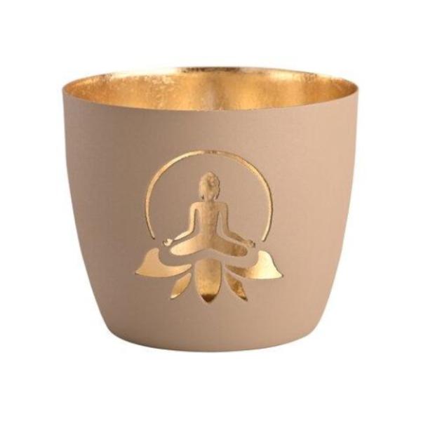 Gift Company – Madras Windlicht – Lotus Yoga Silhouette | Sandstone/Gold