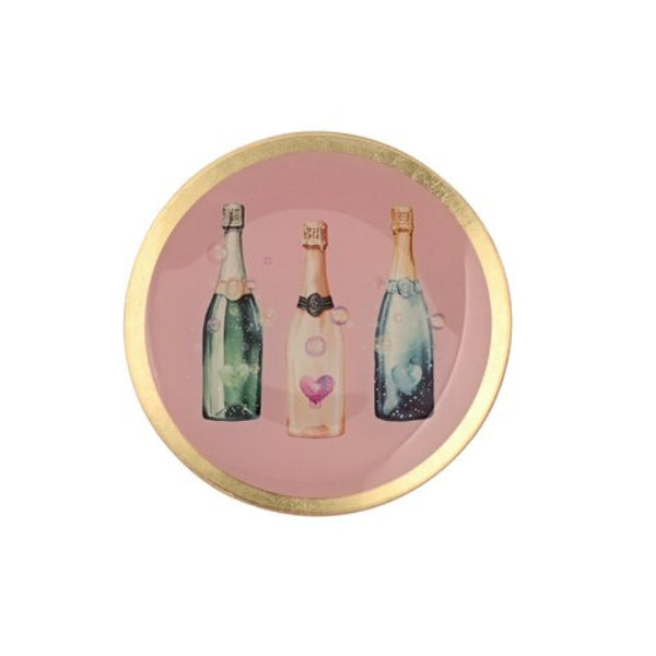 Glasteller Love Plates M, Champagner Flaschen, rosa, rund