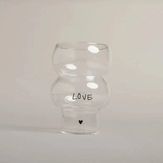 Double Bubble Glas Love mit elegantem „Love“-Schriftzug und Herzmotiv