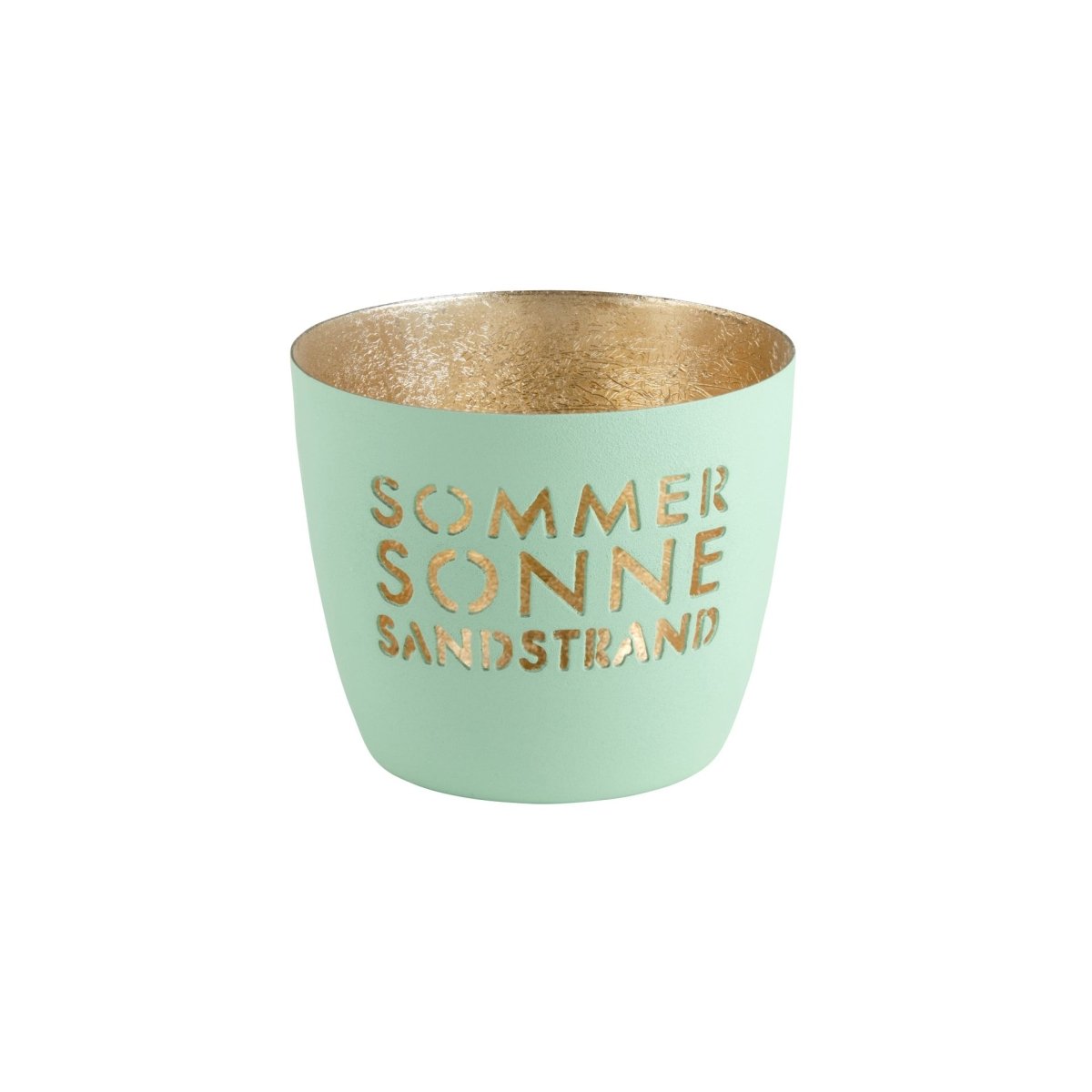 Windlicht Madras von GiftCompany in Aqua-Gold, rund, aus Eisen, mit sommerlichem Motiv, dekorativ für Innen- und Außenbereich