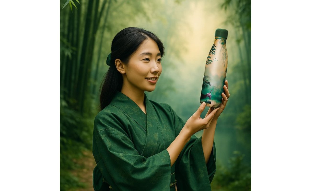 IZY Flasche Bambus Glow – isolierte Edelstahl Thermosflasche 0,5L in Grün, hält Getränke 12h heiß und 24h kalt, nachhaltige wiederverwendbare Trinkflasche
