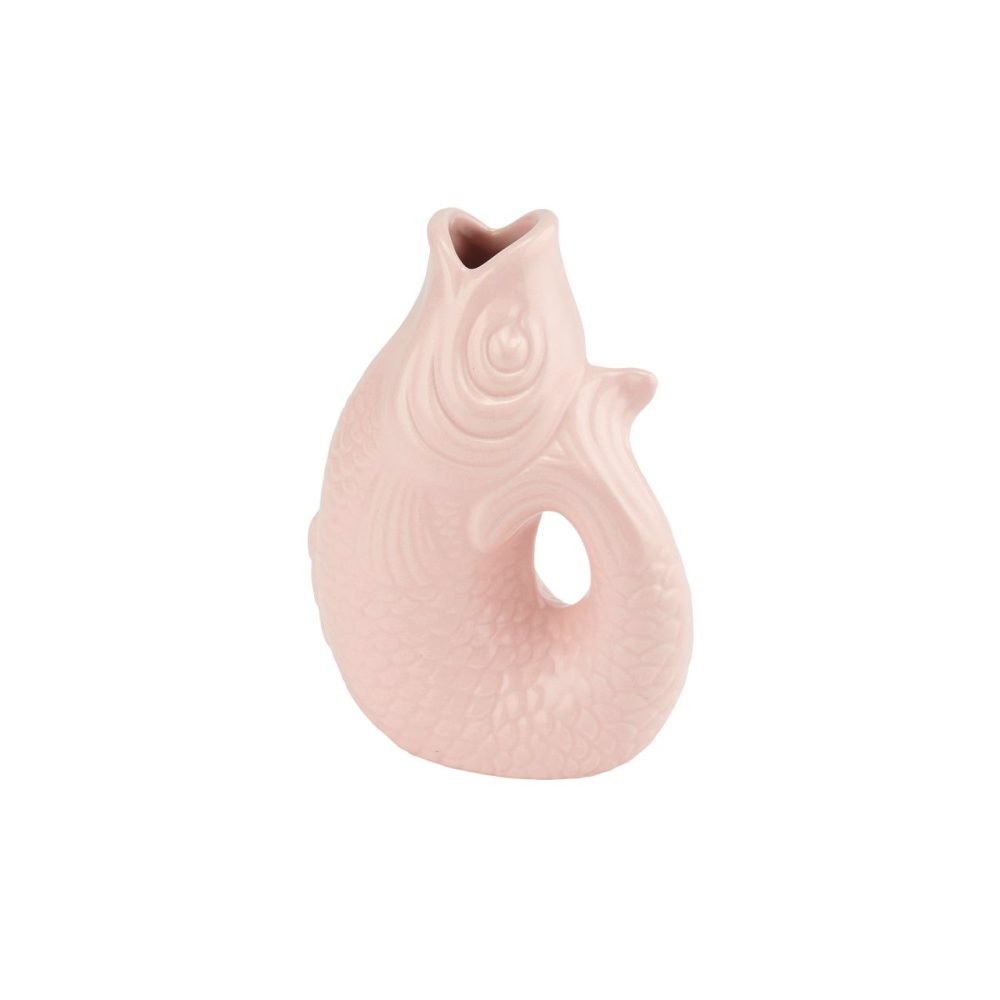 Monsieur Carafon XS Vase in Sea Pink aus Steingut in Fischform mit 0,2 Liter Fassungsvermögen