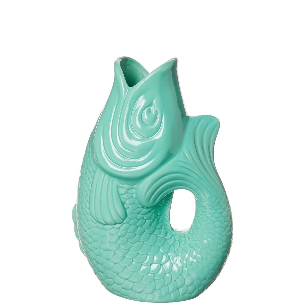 Monsieur Carafon Vase in Mint Cream aus Steingut in Fischform mit 1,2 Liter Fassungsvermögen