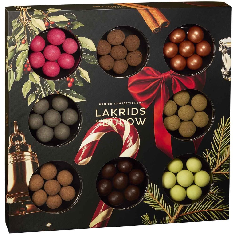 Lakrids by Bülow Winter Selection Box 350 g Geschenkbox mit acht Lakritz Schokoladensorten